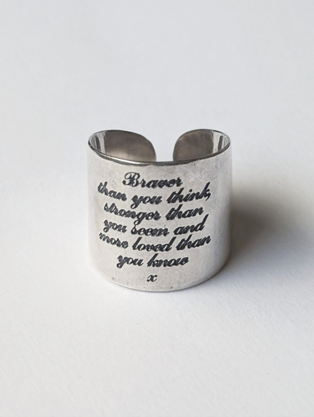 Sterling silver Ring Braver Smarter More Loved Wide Cigar Band 925 PALAS